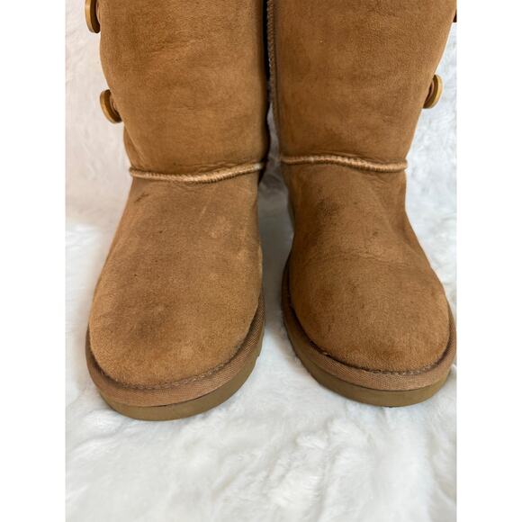 UGG Australia Bailey Triple Button Snow Boots Brown Leather Fluffy Tall Size 6 - Picture 8 of 14